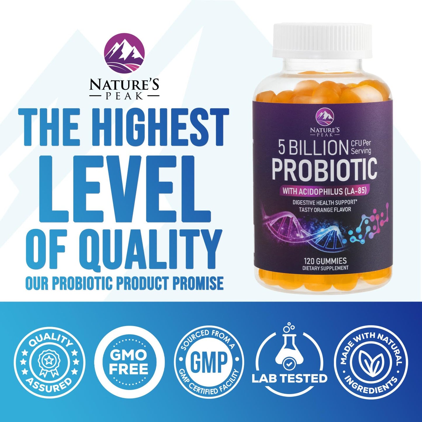 Probiotic Gummies 5 Billion CFU – Digestive Health & Immune Support – Orange Flavor (120 Count)
