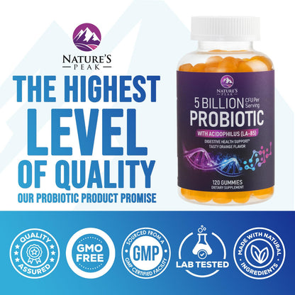 Probiotic Gummies 5 Billion CFU – Digestive Health & Immune Support – Orange Flavor (120 Count)