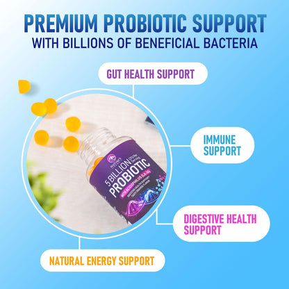 Probiotic Gummies 5 Billion CFU – Digestive Health & Immune Support – Orange Flavor (120 Count)