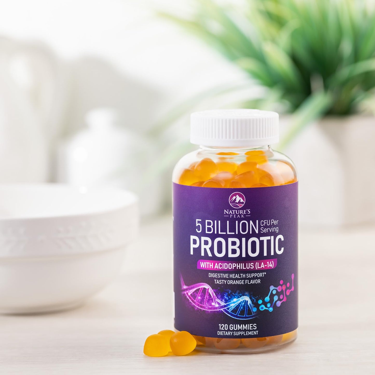 Probiotic Gummies 5 Billion CFU – Digestive Health & Immune Support – Orange Flavor (120 Count)