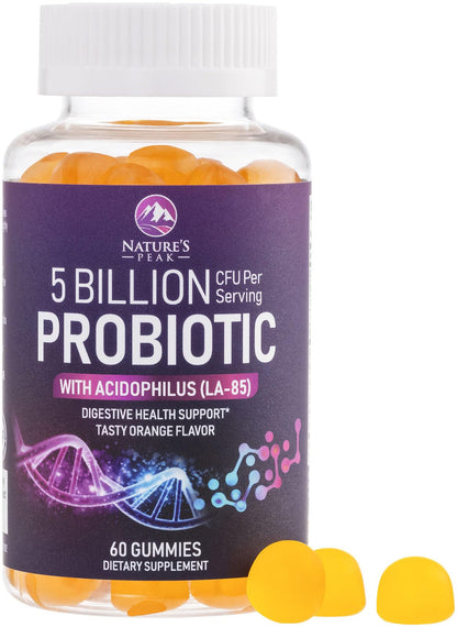 Probiotic Gummies 5 Billion CFU - 60 Count Orange Flavor | Digestive Health & Immune Support