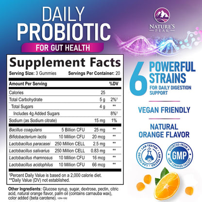 Probiotic Gummies 5 Billion CFU - 60 Count Orange Flavor | Digestive Health & Immune Support