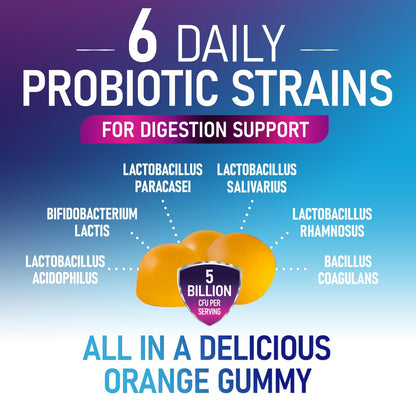 Probiotic Gummies 5 Billion CFU - 60 Count Orange Flavor | Digestive Health & Immune Support