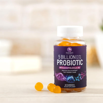 Probiotic Gummies 5 Billion CFU - 60 Count Orange Flavor | Digestive Health & Immune Support