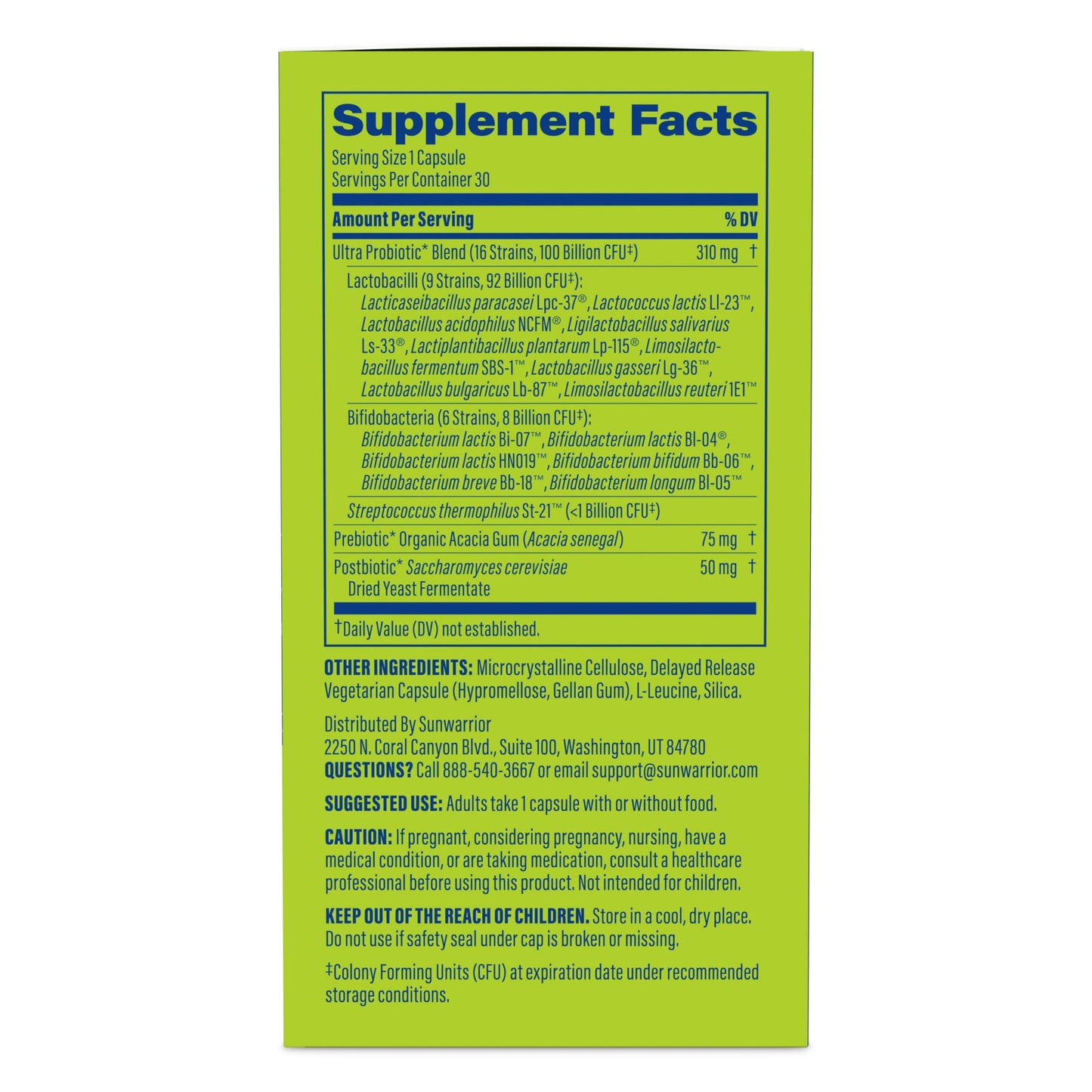 Probiotic for Gut Health - 100 Billion CFU, 16 Strains | Prebiotics + Postbiotics | Soy-Free Non-GMO | 30 Capsule Serving