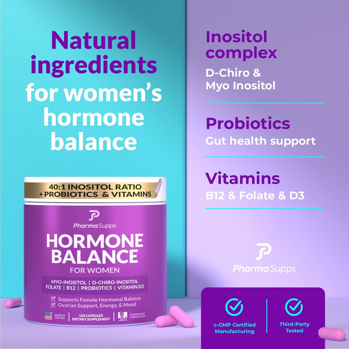 Hormone Balance for Women - PCOS & Menstrual Cycle Support | Myo-Inositol 40:1 Ratio
