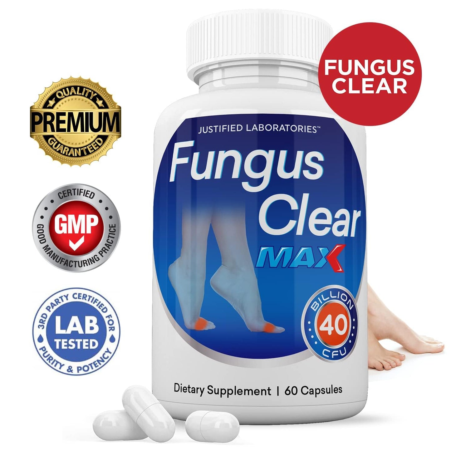 Justified Laboratories Fungus Clear Max Probiotic 40 Billion CFU - 2 Pack, 120 Capsules