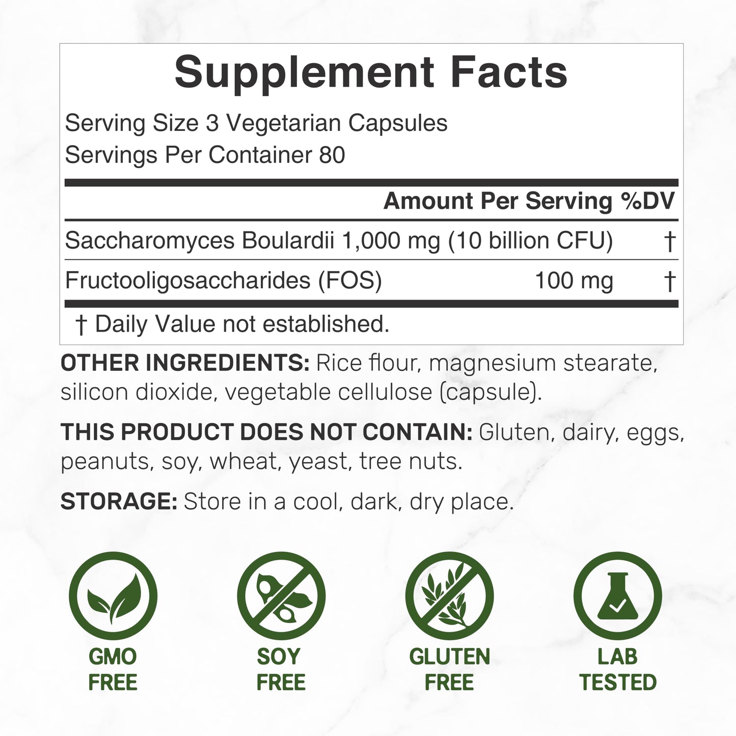 Saccharomyces Boulardii Probiotics + FOS – 10 Billion CFU, 240 Veggie Capsules | Gut, Immune & Digestive Health – Non-GMO