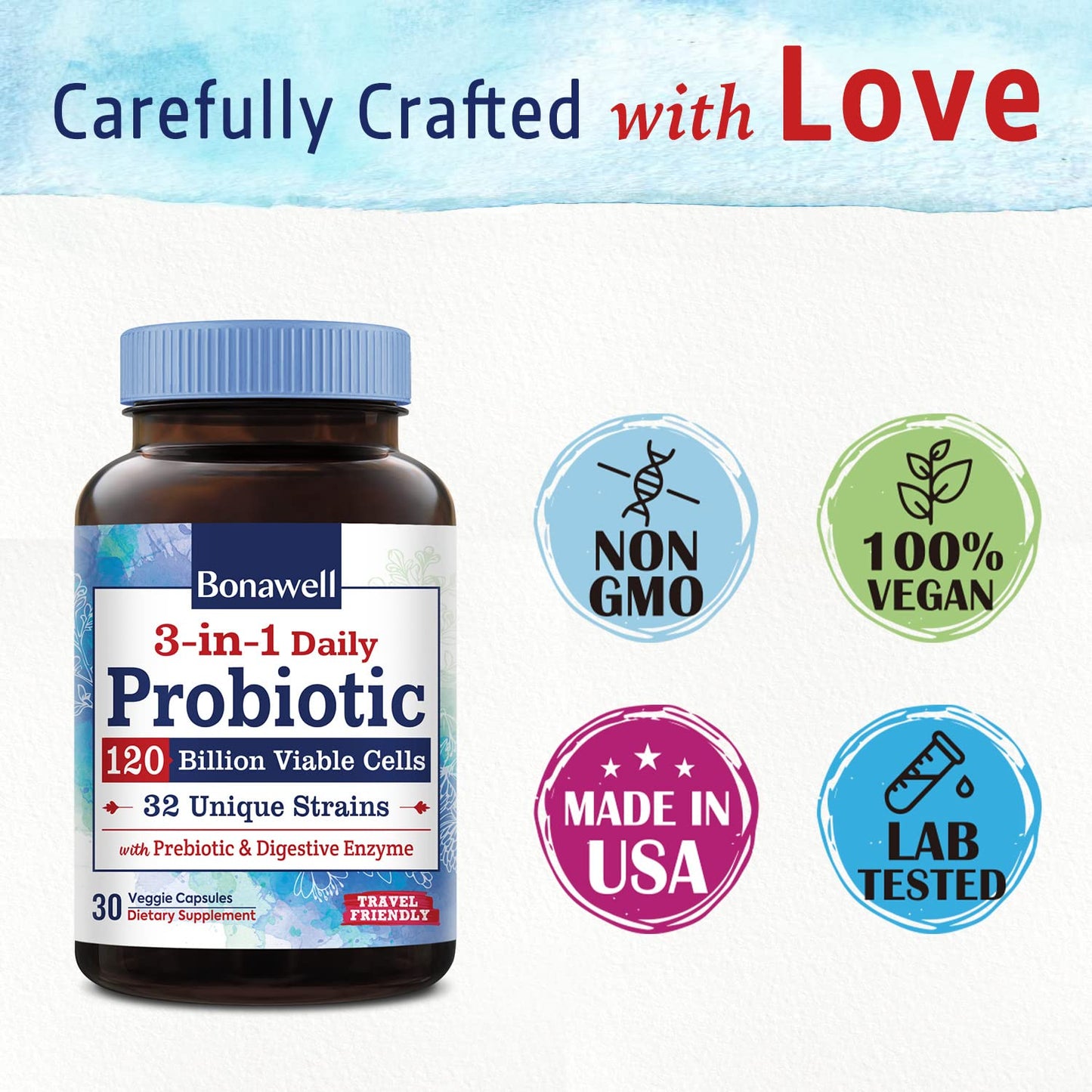 Bonawell Probiotics 120B CFU - 32 Strains with Prebiotics & Enzymes