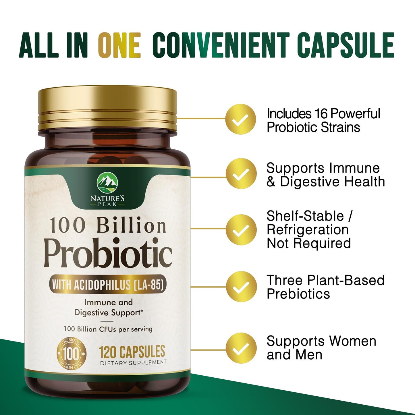 Probiotics 100 Billion CFU - 16 Strains + Prebiotics | 120 Capsules