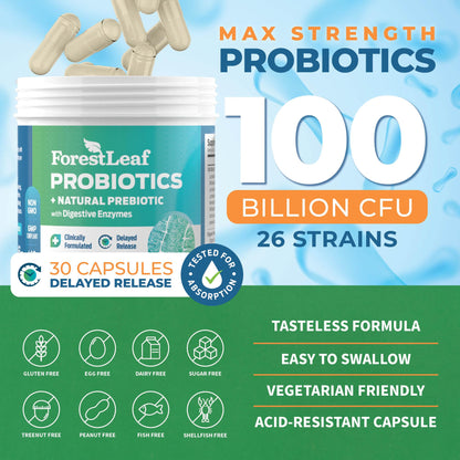 100 Billion CFU Probiotics for Men & Women - 26 Strains