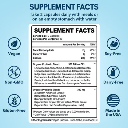 Probiotics for Women & Men – 300 Billion CFU from 12 Strains + Organic Prebiotics | 180 Capsules