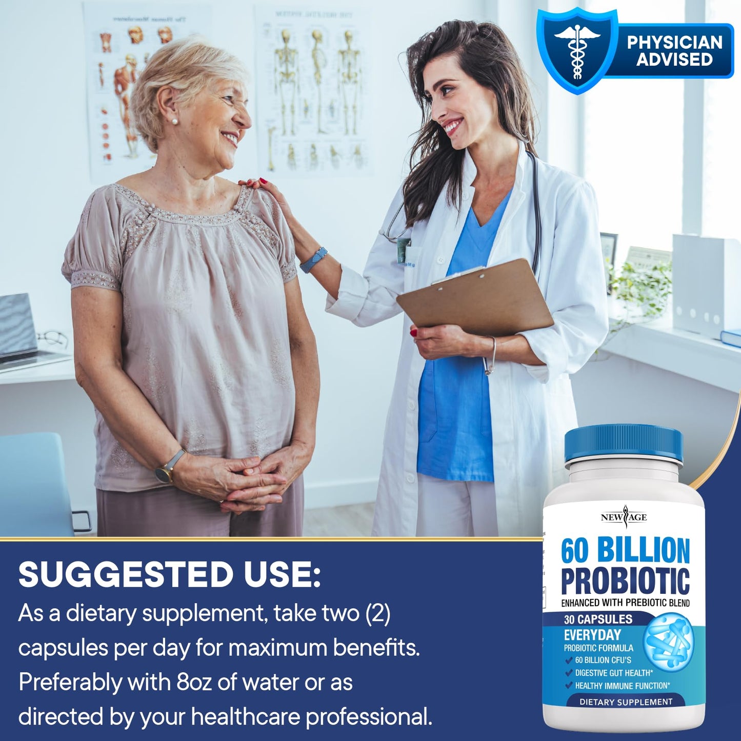 Probiotics 60B CFU with Prebiotic – For Women, Men & Adults | Shelf Stable