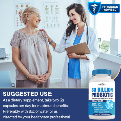 Probiotics 60B CFU with Prebiotic – For Women, Men & Adults | Shelf Stable