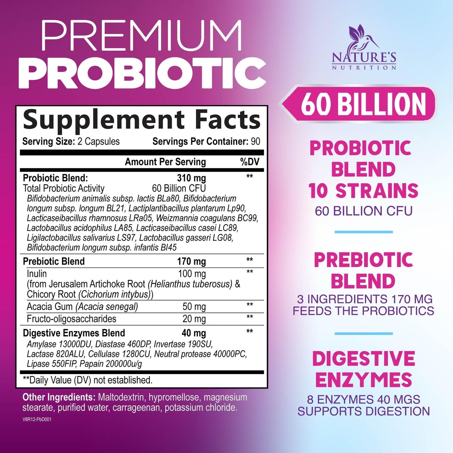 Probiotics 60B CFU – 10 Strains + Prebiotics | Digestive, Gut & Immune Support | 180 Capsules