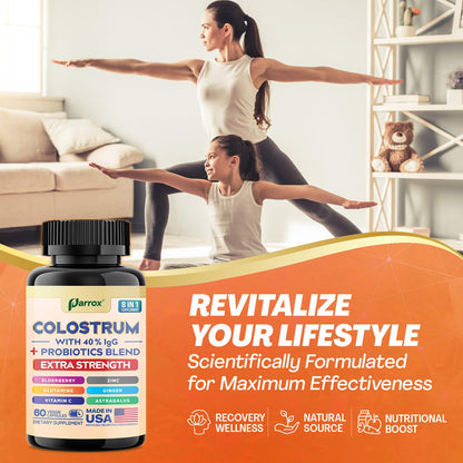 Parrox Colostrum Capsules – Grass-Fed 40% IgG, 8-in-1 Probiotic Wellness