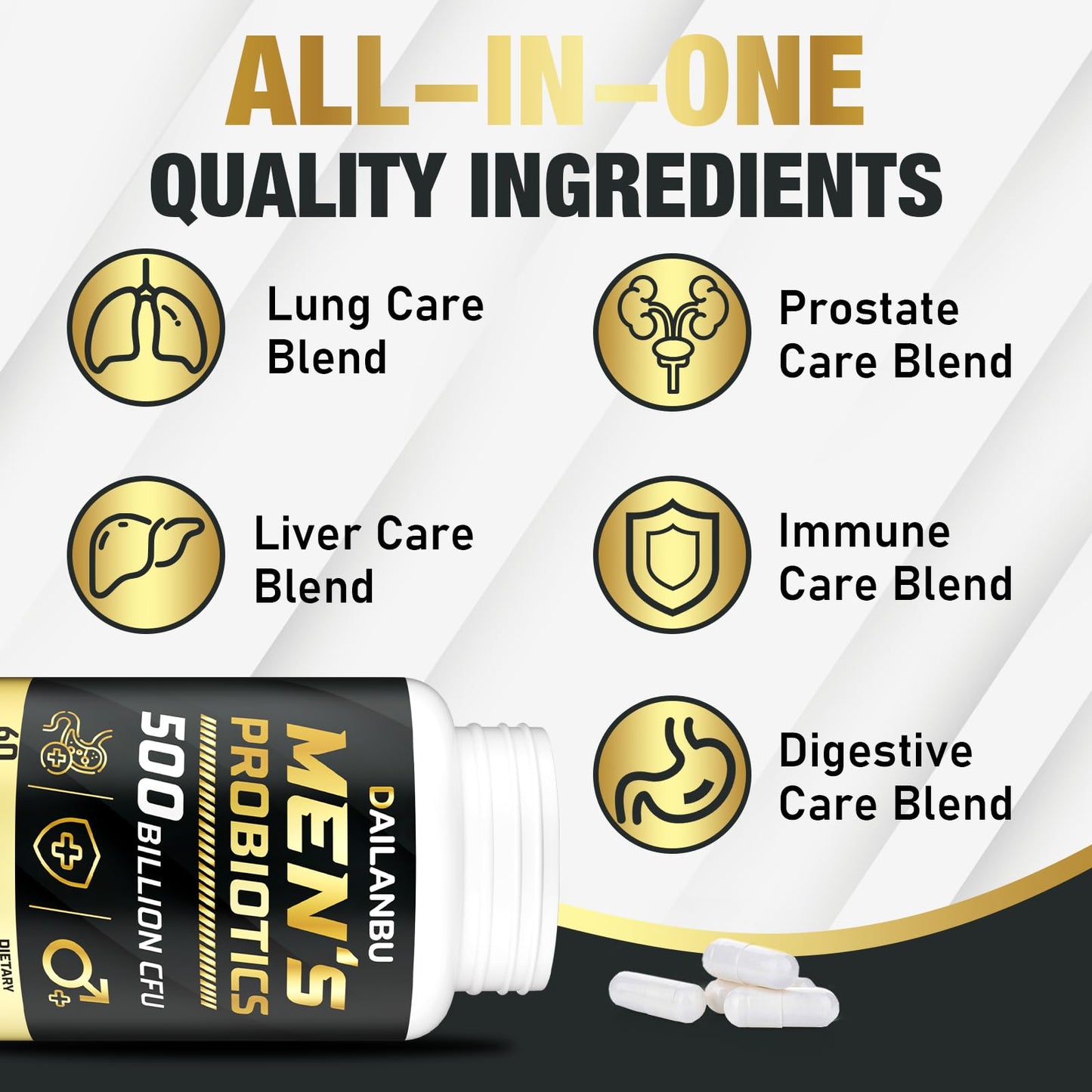 Probiotics for Men 500B CFU – 16-in-1 Probiotic (Digestive & Immune Health, 60 Caps)