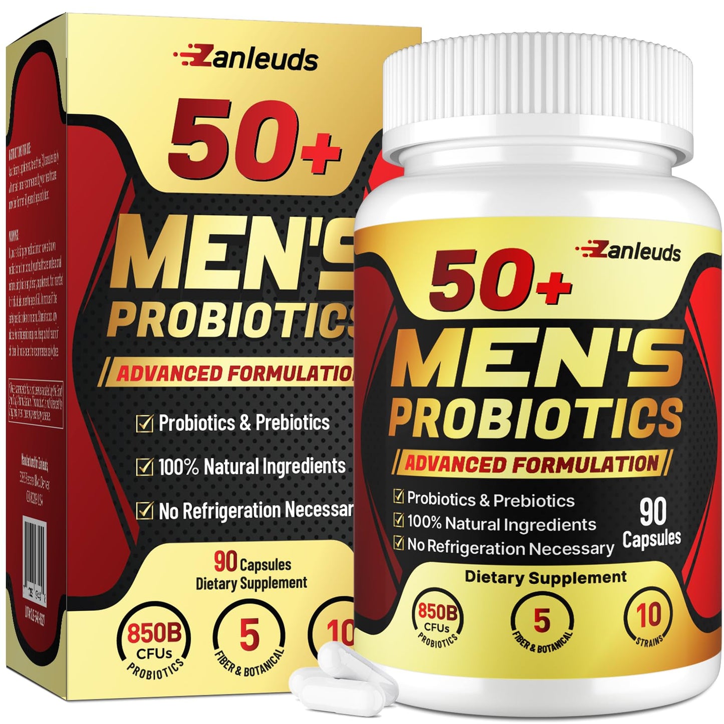Probiotics for Men 50+ – 850B CFU & 1900mg Prebiotic | Gut Health