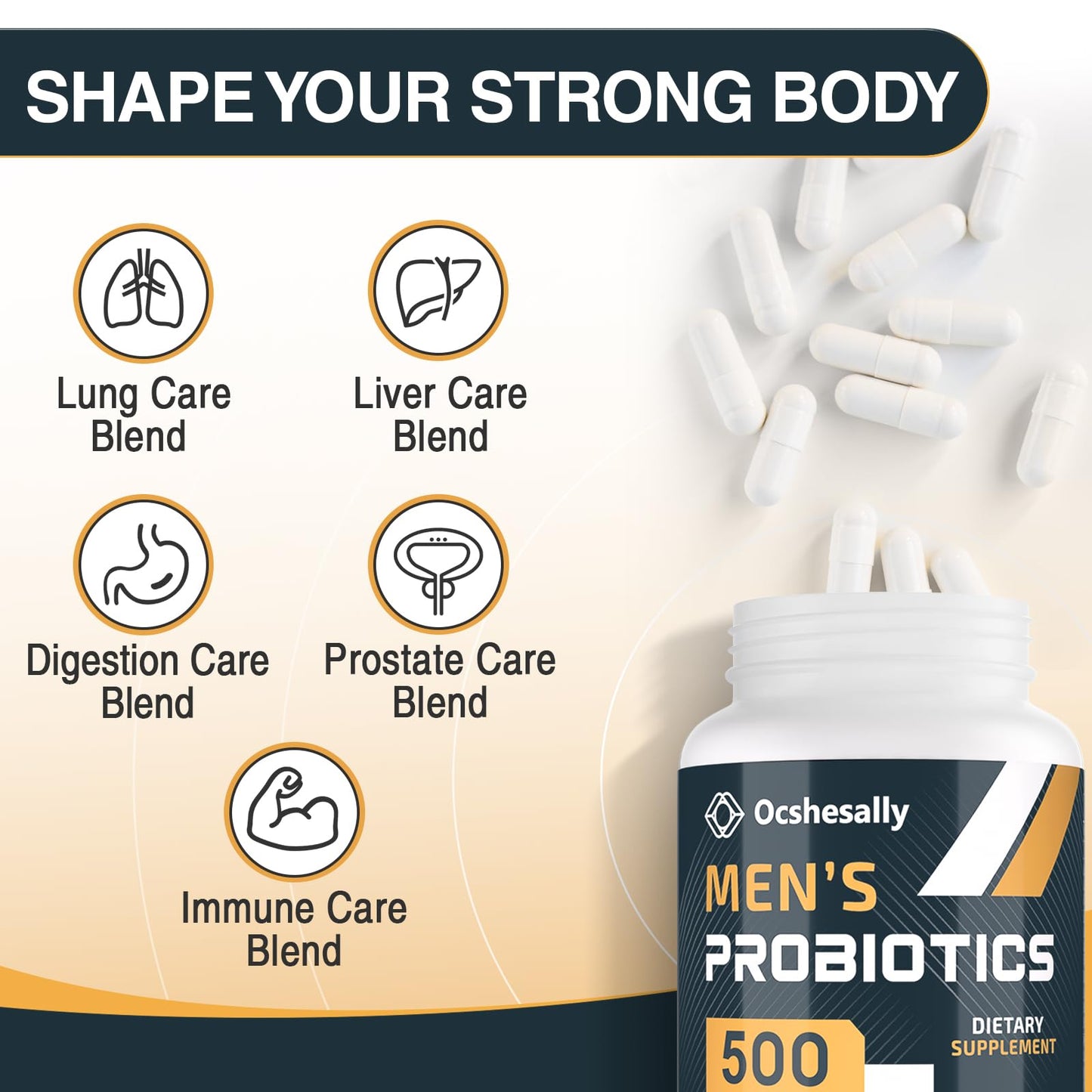 Probiotics for Men – 500B CFUs, 12 Strains, Turmeric & Cranberry, 60 Capsules
