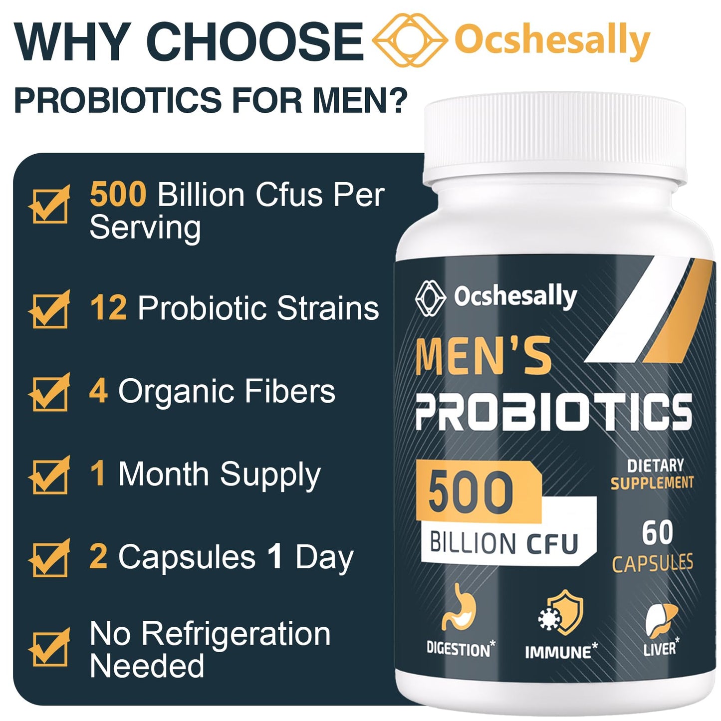 Probiotics for Men – 500B CFUs, 12 Strains, Turmeric & Cranberry, 60 Capsules