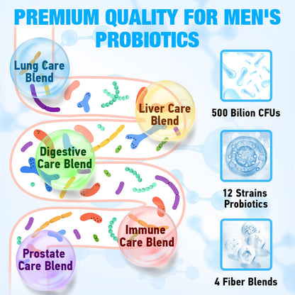 Probiotics for Men - 500B CFU, 12 Strains, Gut & Digestive Health, Energy, Prostate & Urinary Support | 60 Caps