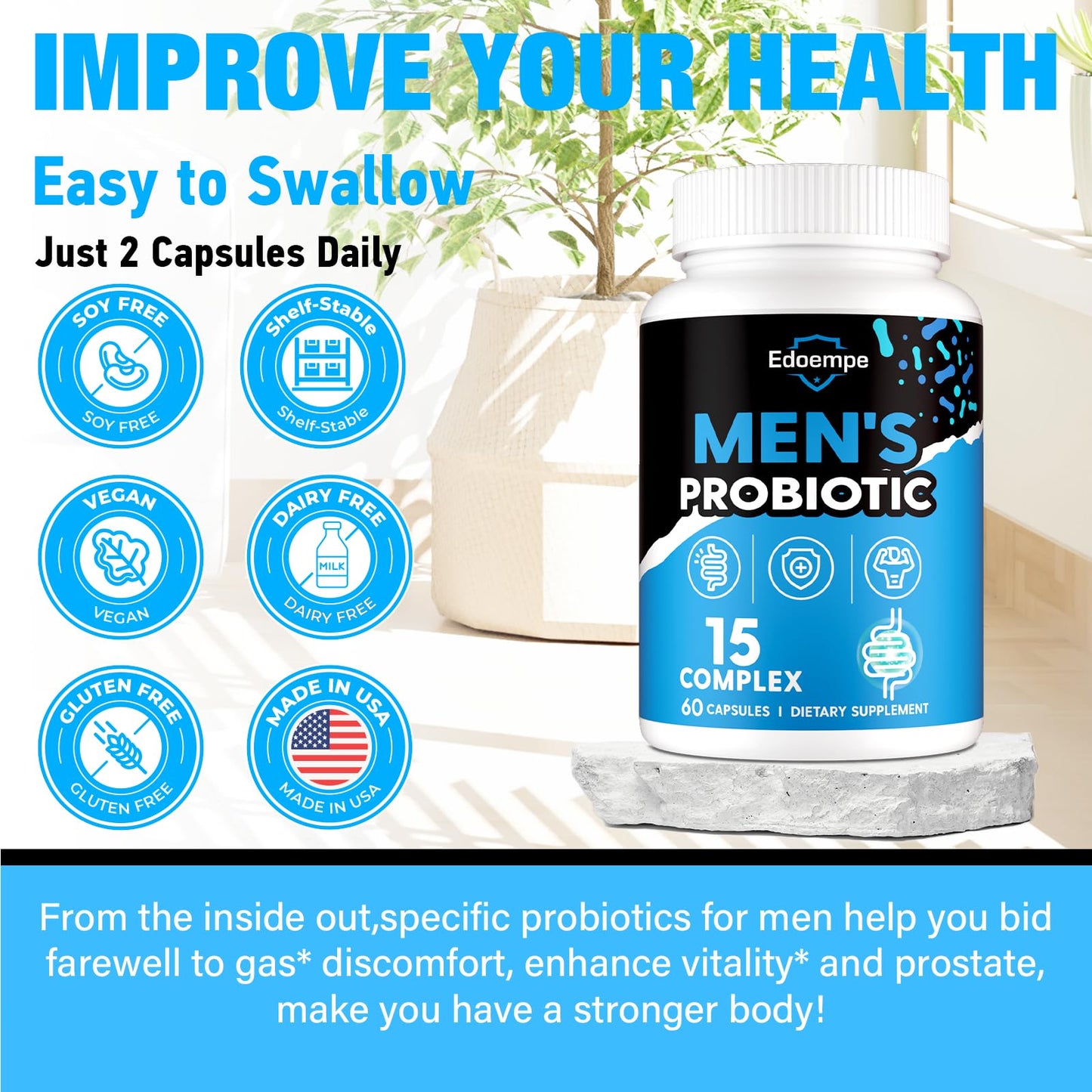 Probiotics for Men - 500B CFU, 12 Strains, Gut & Digestive Health, Energy, Prostate & Urinary Support | 60 Caps