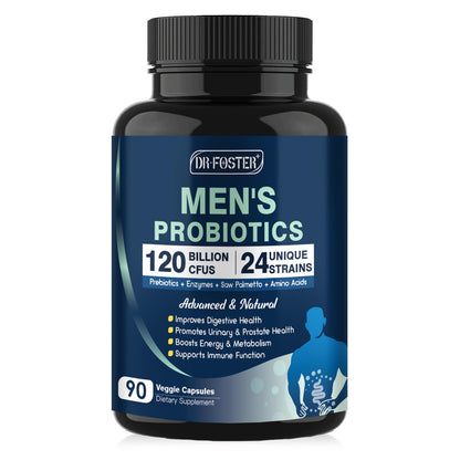 Probiotics for Men Digestive Health - 120 Billion CFUs with Saw Palmetto, Cranberry & Digestive Enzymes | 90 Capsules