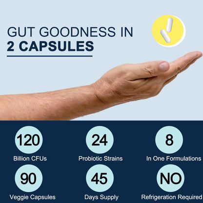 Probiotics for Men Digestive Health - 120 Billion CFUs with Saw Palmetto, Cranberry & Digestive Enzymes | 90 Capsules