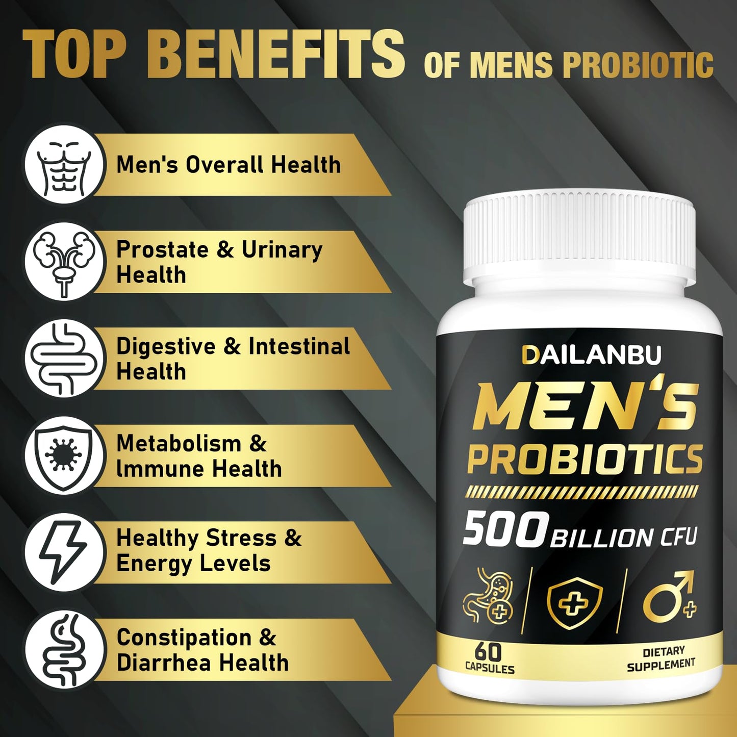 Probiotics for Men 500B CFU – 16-in-1 Probiotic (Digestive & Immune Health, 60 Caps)