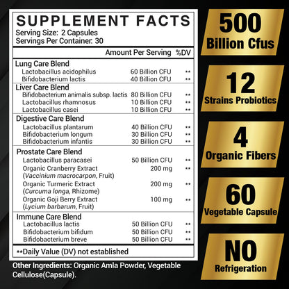 Probiotics for Men 500B CFU – 16-in-1 Probiotic (Digestive & Immune Health, 60 Caps)