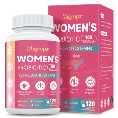 Probiotics for Women | 100B CFU with Prebiotics, Digestive Enzymes, D-Mannose & Cranberry - 120 Capsules