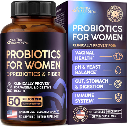 Probiotics for Women 50 Billion CFU – Vaginal & Digestive Health (30 Capsules)