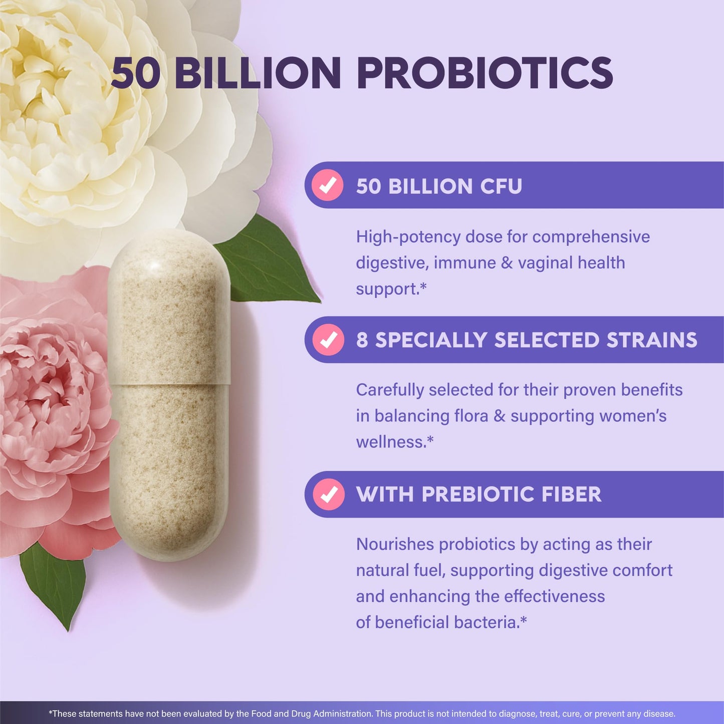 Probiotics for Women 50 Billion CFU – Vaginal & Digestive Health (30 Capsules)