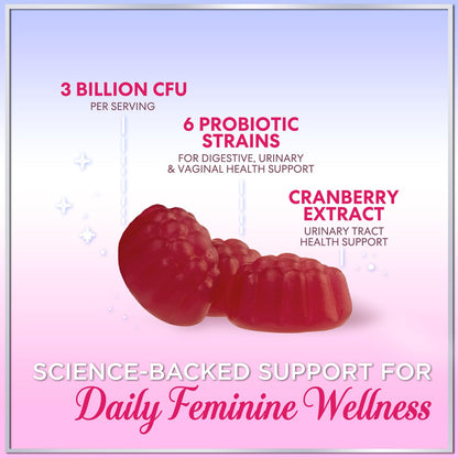 Probiotics for Women Gummies with Cranberry – 3 Billion CFU, 6 Strains | Digestive & Vaginal Health | 120 Gummies