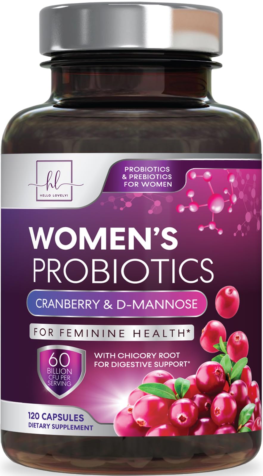 Probiotics for Women Digestive Health Support - 60 Billion CFU Women's Probiotic, 16 Strains, for pH Balance, Vaginal Support with Cranberry for Gut Health, Urinary & Immune Support - 120 Capsules
