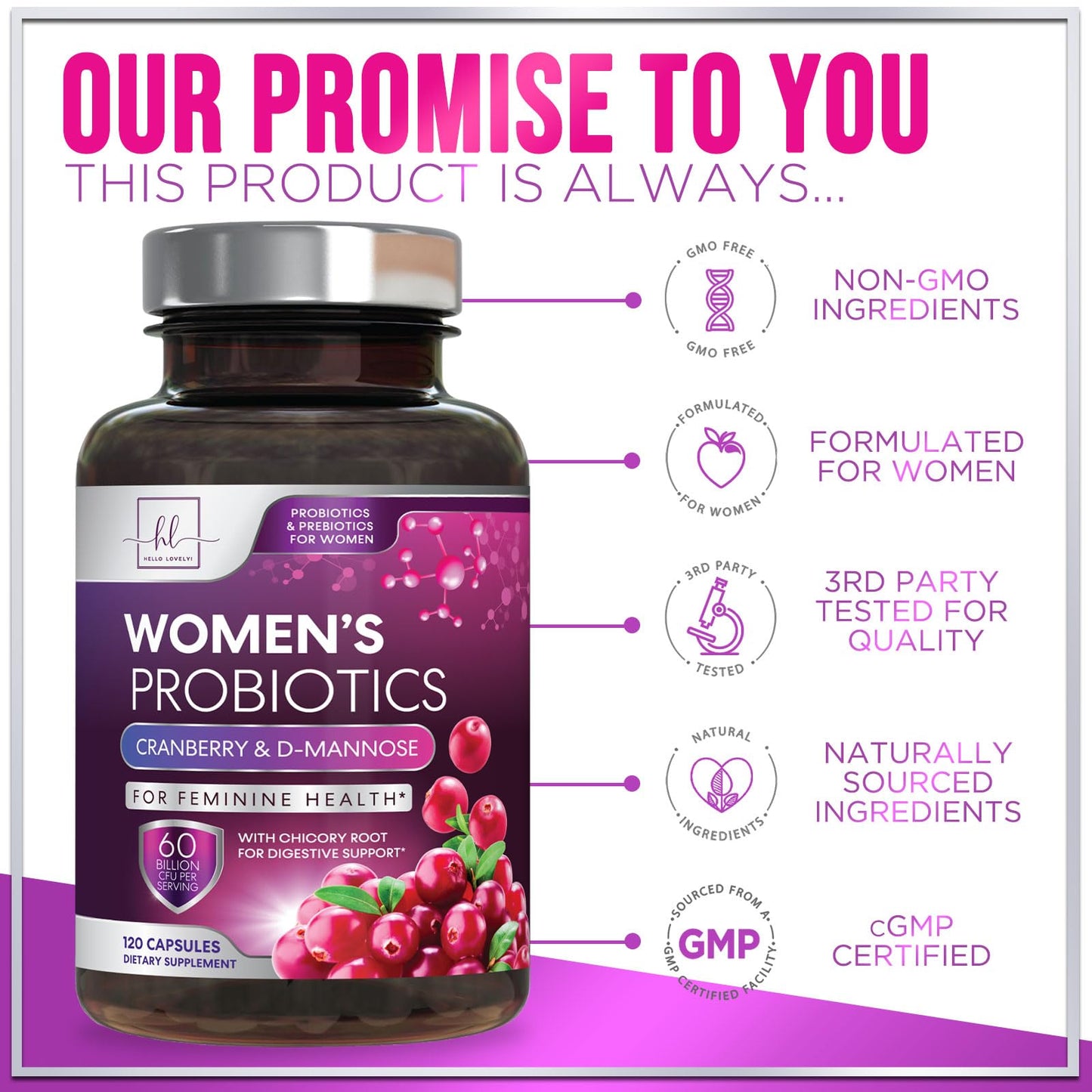 Probiotics for Women Digestive Health Support - 60 Billion CFU Women's Probiotic, 16 Strains, for pH Balance, Vaginal Support with Cranberry for Gut Health, Urinary & Immune Support - 120 Capsules
