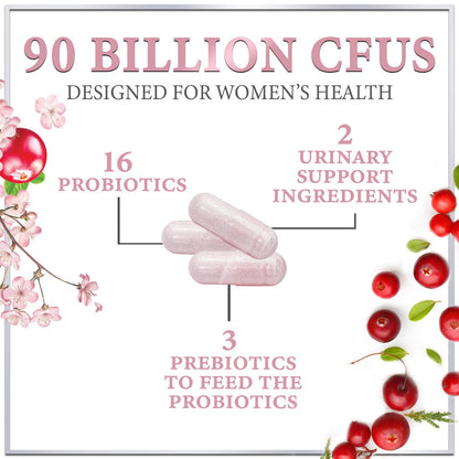 Probiotics for Women Digestive Health Support - 90 Billion CFU Women's Probiotic, 16 Strains, Cranberry, Vaginal Probiotic with Prebiotics, PH, Immune, Urinary, & Feminine Health Support, 120 Capsules