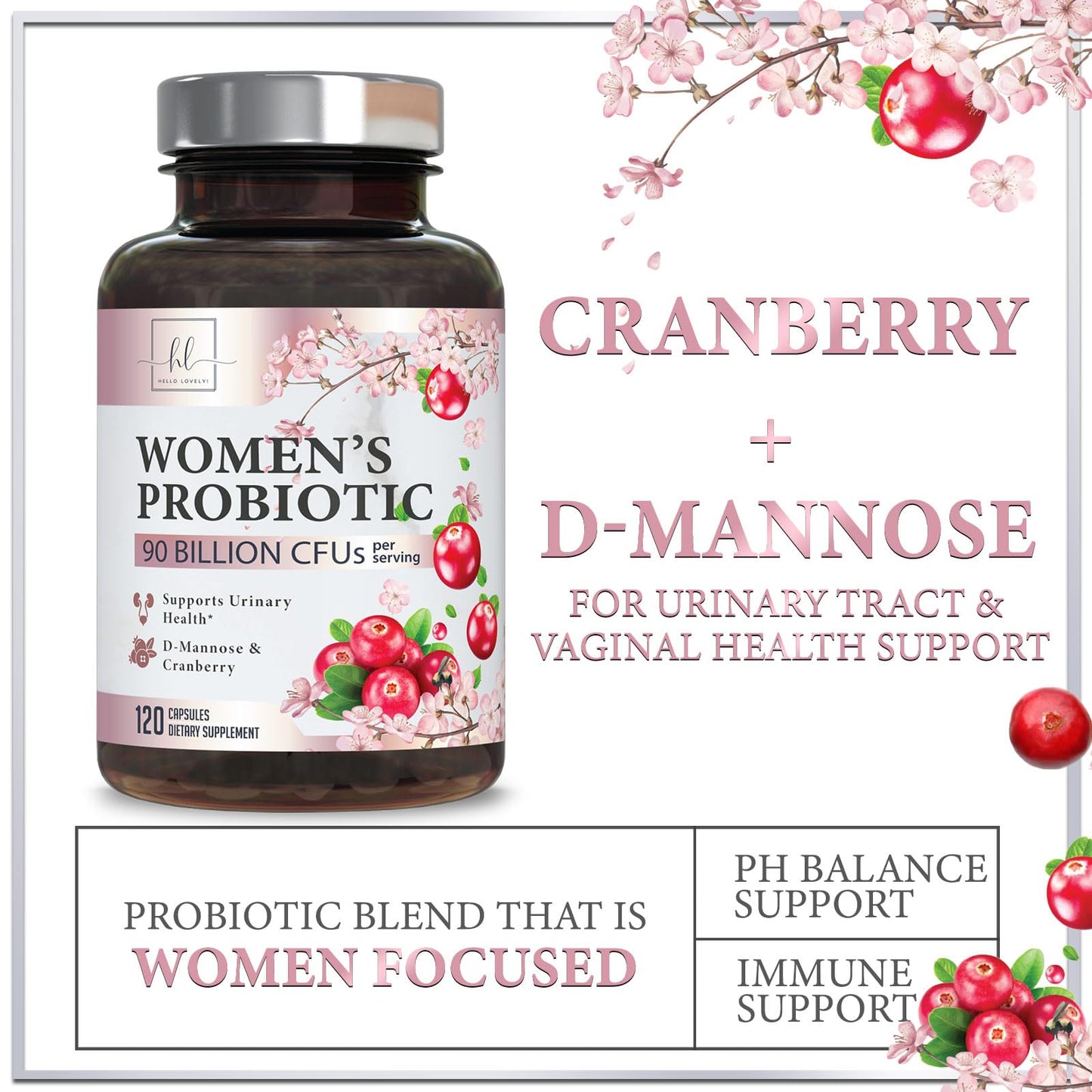 Probiotics for Women Digestive Health Support - 90 Billion CFU Women's Probiotic, 16 Strains, Cranberry, Vaginal Probiotic with Prebiotics, PH, Immune, Urinary, & Feminine Health Support, 120 Capsules