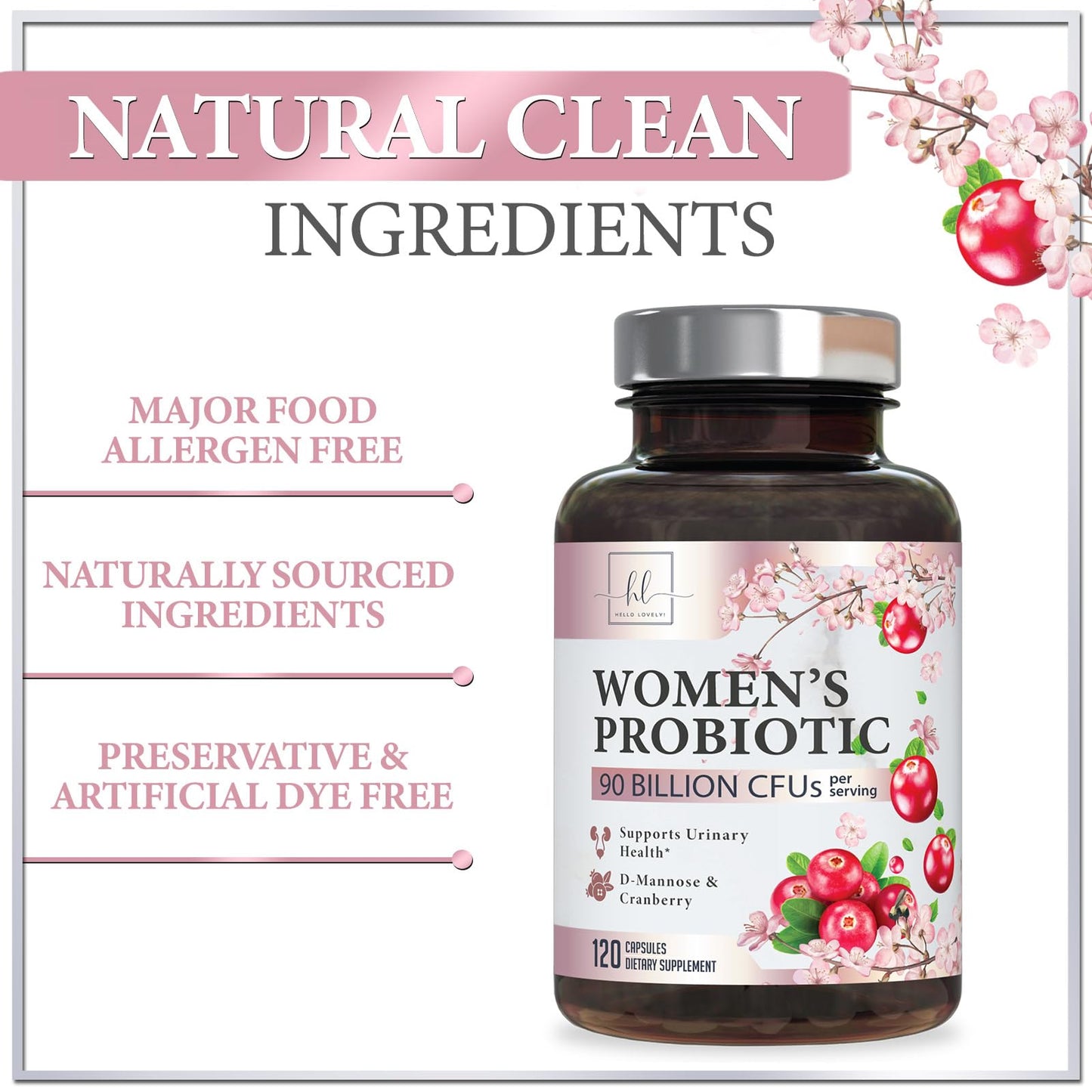 Probiotics for Women Digestive Health Support - 90 Billion CFU Women's Probiotic, 16 Strains, Cranberry, Vaginal Probiotic with Prebiotics, PH, Immune, Urinary, & Feminine Health Support, 120 Capsules