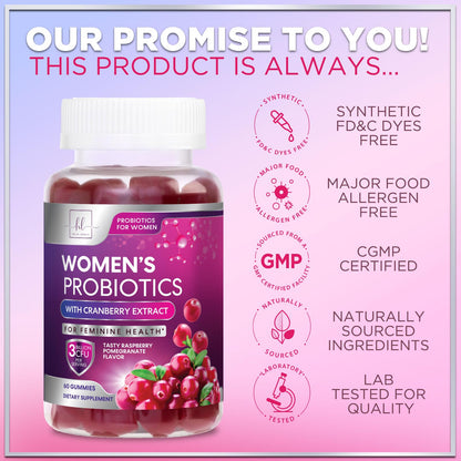 Probiotics for Women Gummies with Cranberry - 3 Billion CFU, 6 Strains