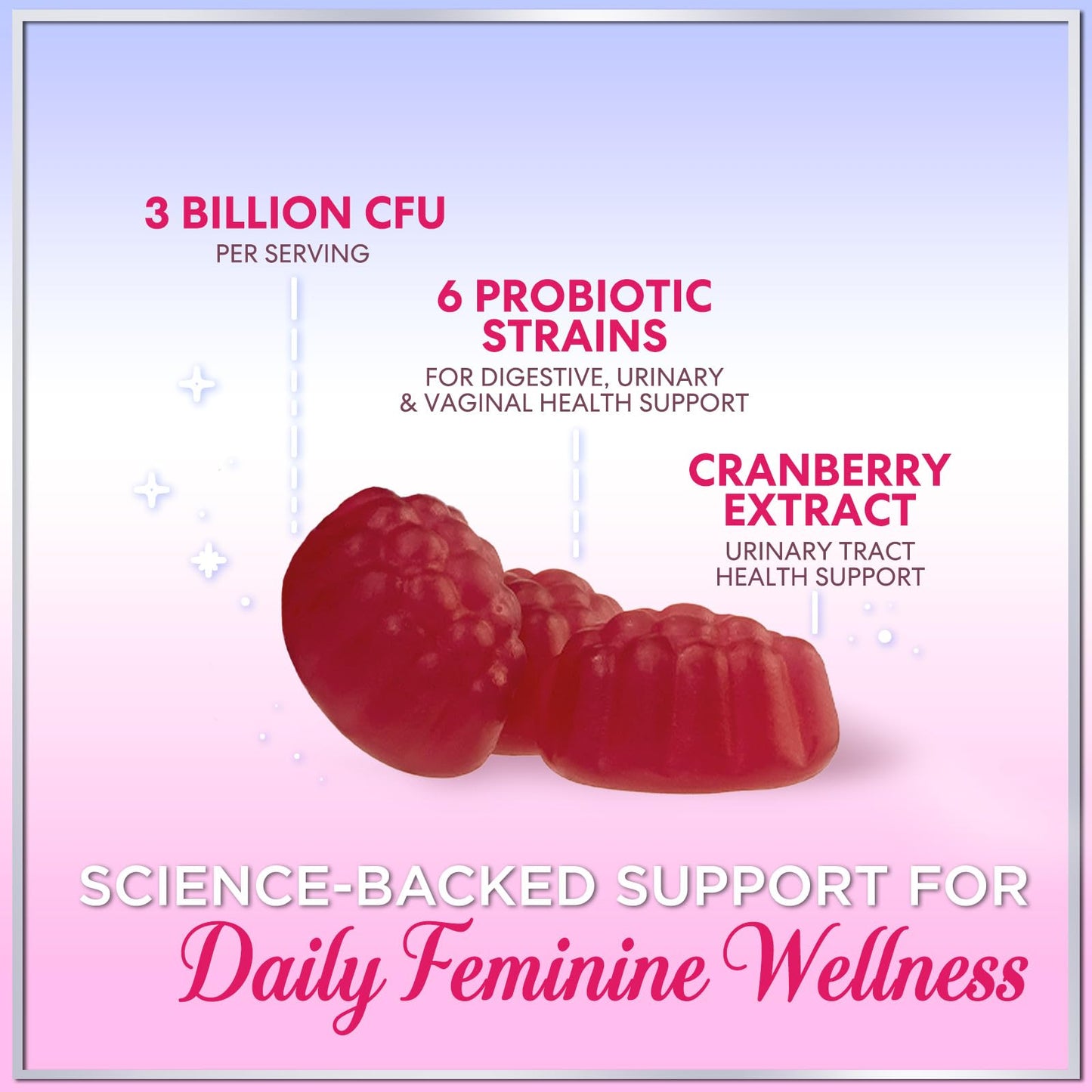 Probiotics for Women Gummies with Cranberry - 3 Billion CFU, 6 Strains