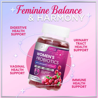 Probiotics for Women Gummies with Cranberry - 3 Billion CFU, 6 Strains