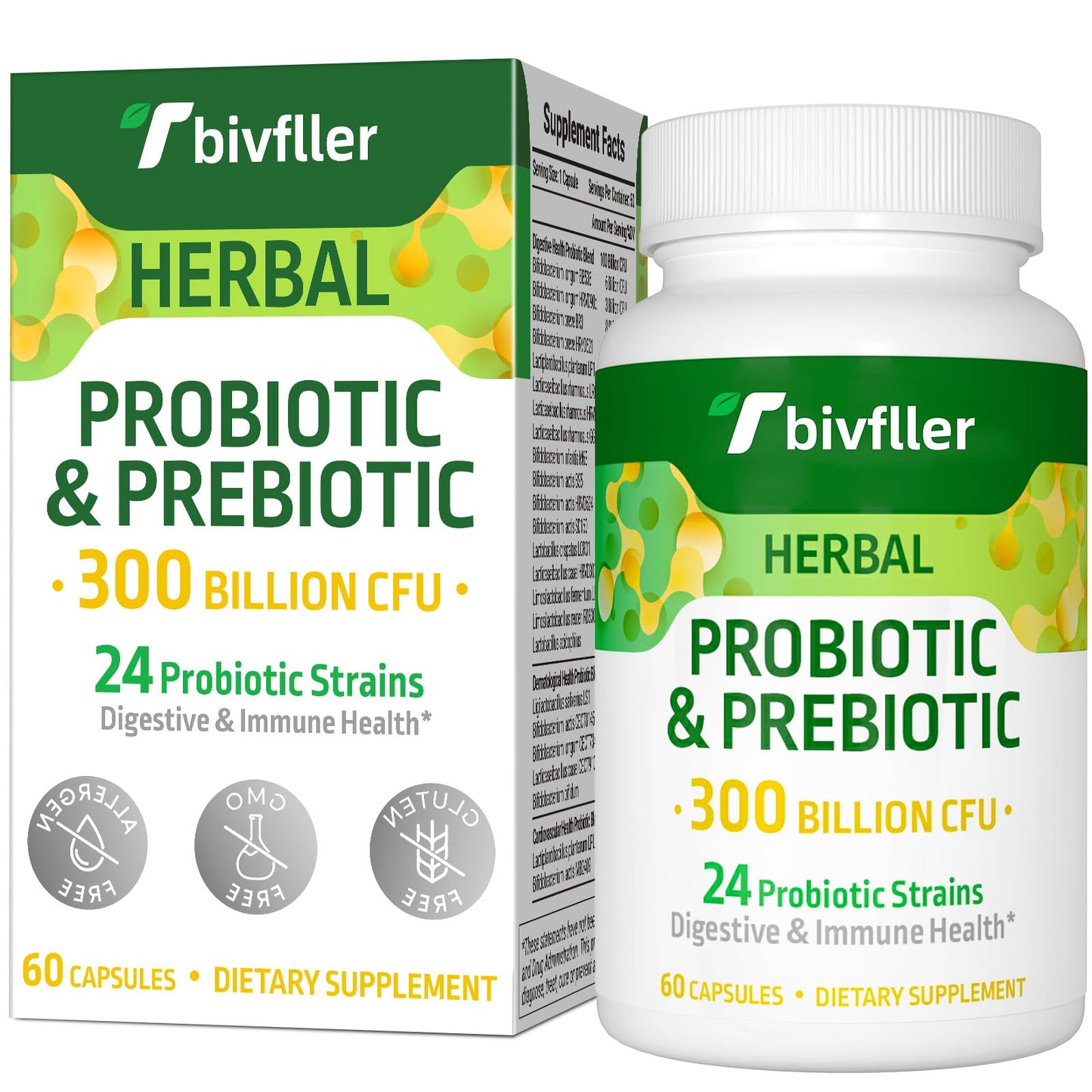 Probiotics for Women and Men | 300B CFU, 24 Strains, 15 Organic Herbs, 2 Month Supply