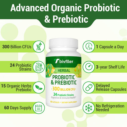 Probiotics for Women and Men | 300B CFU, 24 Strains, 15 Organic Herbs, 2 Month Supply
