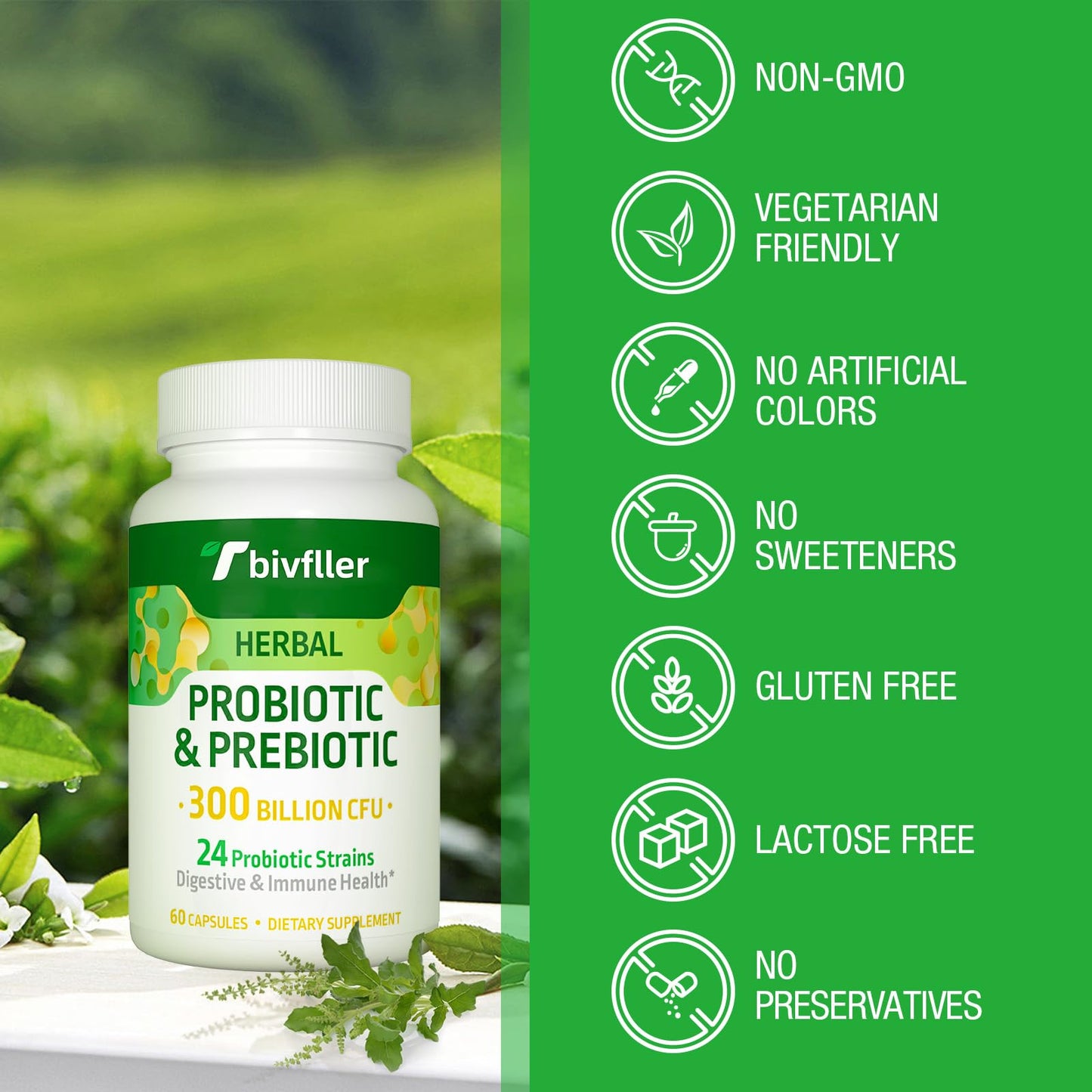 Probiotics for Women and Men | 300B CFU, 24 Strains, 15 Organic Herbs, 2 Month Supply