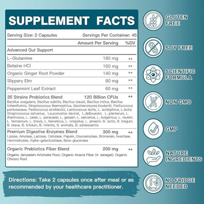 Probiotics for Women & Men Digestive Health - 120B CFUs, Prebiotics, 90 Veggie Caps (45 Days)