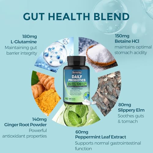 Probiotics for Women & Men Digestive Health - 120B CFUs, Prebiotics, 90 Veggie Caps (45 Days)