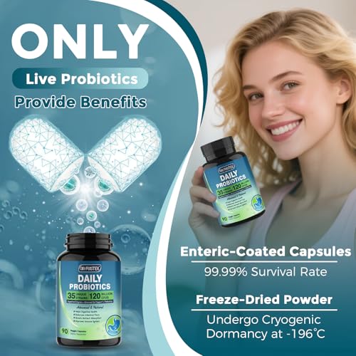 Probiotics for Women & Men Digestive Health - 120B CFUs, Prebiotics, 90 Veggie Caps (45 Days)