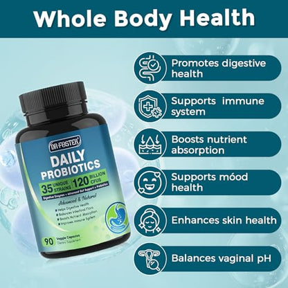 Probiotics for Women & Men Digestive Health - 120B CFUs, Prebiotics, 90 Veggie Caps (45 Days)