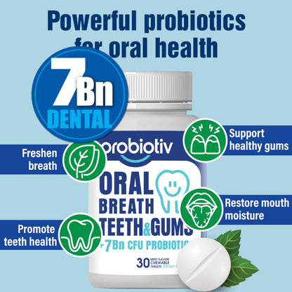 Probiotiv Oral Probiotics – 7B CFU Chewables for Fresh Breath & Gums